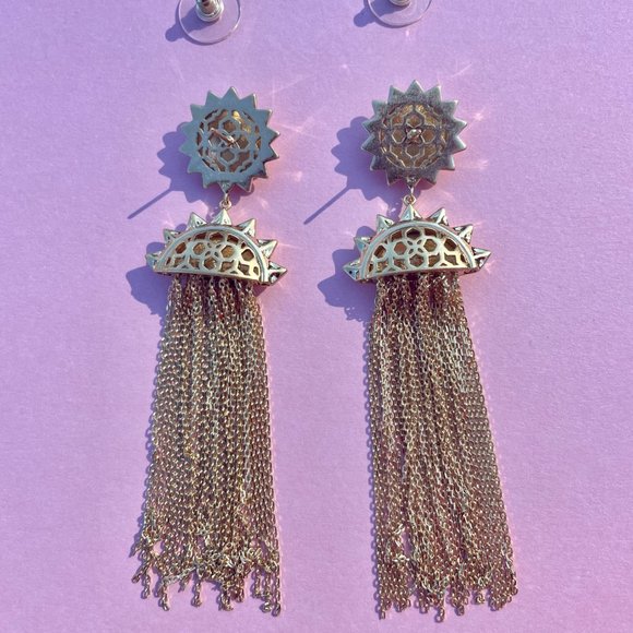 NWT Kendra Scott 14K Gold Plated Sun Earrings with Chain Tassles - Picture 3 of 14